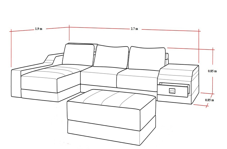 kích thước ghế sofa gỗ hình chữ L 